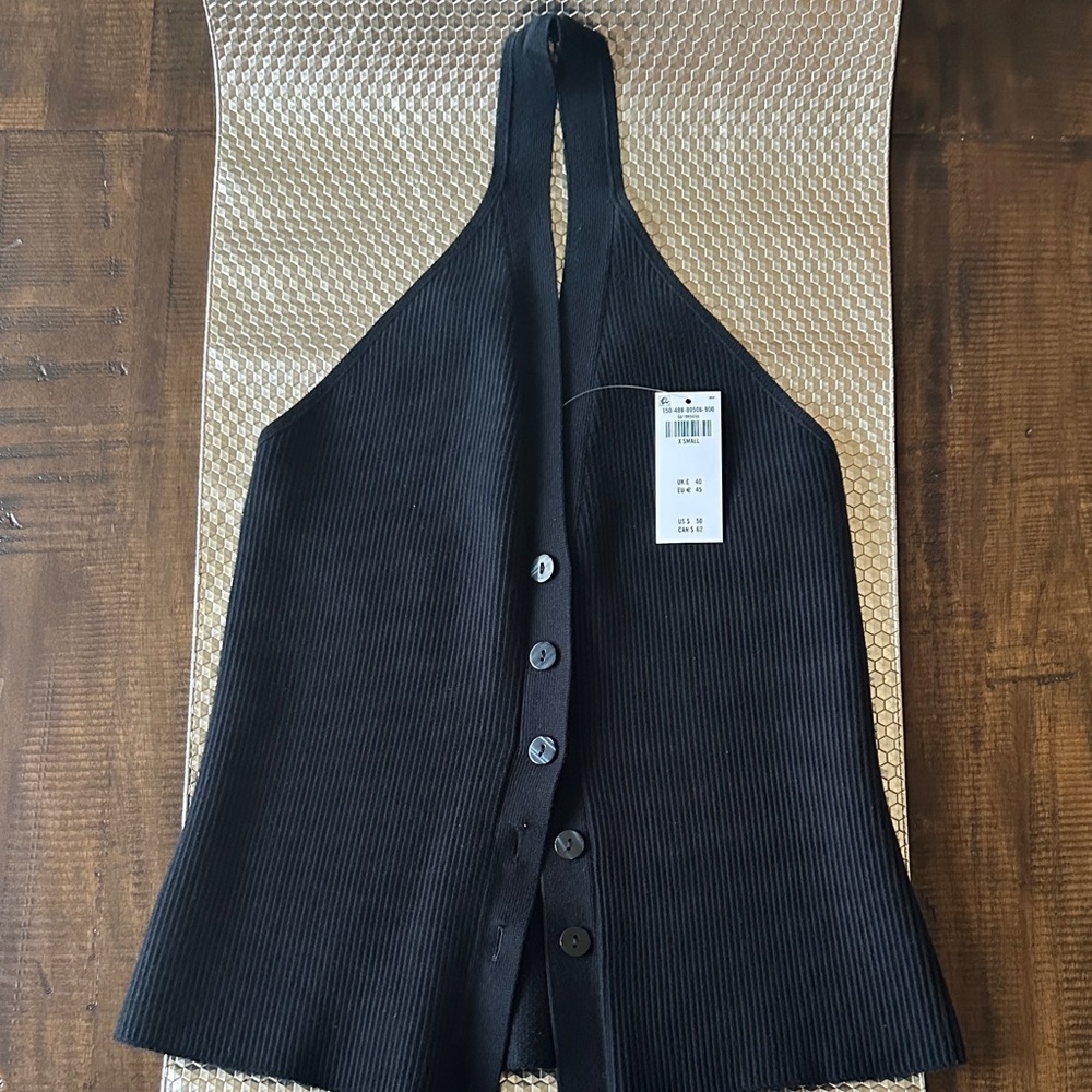 Abercrombie & Fitch Black Ribbed Button-Up Tank Top